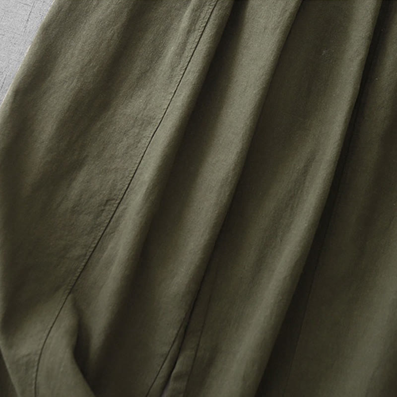 Buddha Stones Lässige, einfarbige Haremshose aus Baumwollleinen für Damen in Länge 7–8 mit Taschen - image 30