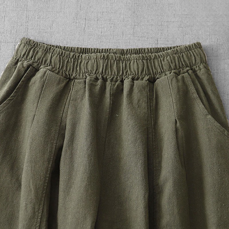 Buddha Stones Lässige, einfarbige Haremshose aus Baumwollleinen für Damen in Länge 7–8 mit Taschen - image 28