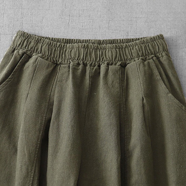 Buddha Stones Lässige, einfarbige Haremshose aus Baumwollleinen für Damen in Länge 7–8 mit Taschen - image 28