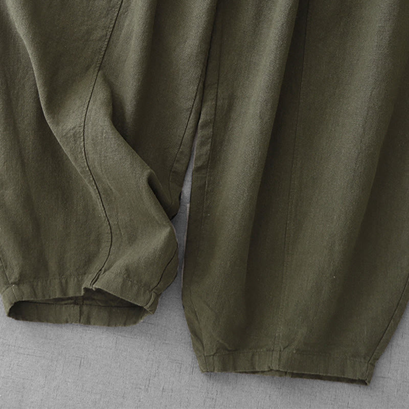 Buddha Stones Lässige, einfarbige Haremshose aus Baumwollleinen für Damen in Länge 7–8 mit Taschen - image 29