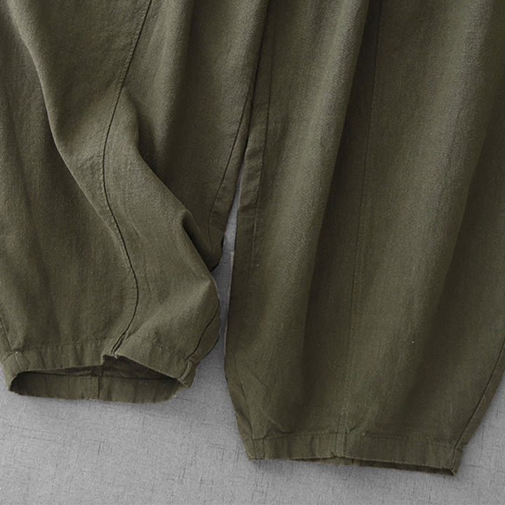 Buddha Stones Lässige, einfarbige Haremshose aus Baumwollleinen für Damen in Länge 7–8 mit Taschen - image 29