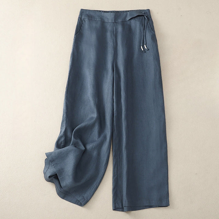 Buddha Stones Lässige, einfarbige Damenhose mit hoher Taille und weitem Bein aus Baumwollleinen mit Taschen - SteelBlue - US12, UK/AU16, EU44 (3XL) - image 20