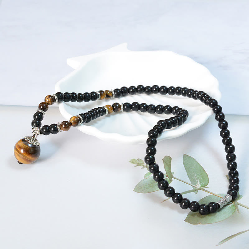 Buddha Stones Schwarzer Obsidian Tigerauge Stärkender Halskettenanhänger - image 1
