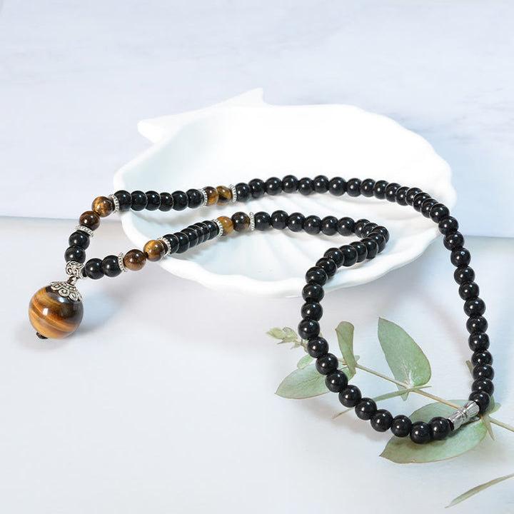 Buddha Stones Schwarzer Obsidian Tigerauge Stärkender Halskettenanhänger - image 1