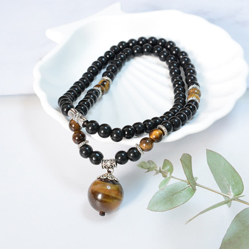 Buddha Stones Schwarzer Obsidian Tigerauge Stärkender Halskettenanhänger - Schwarzer Obsidian Tigerauge - image 0