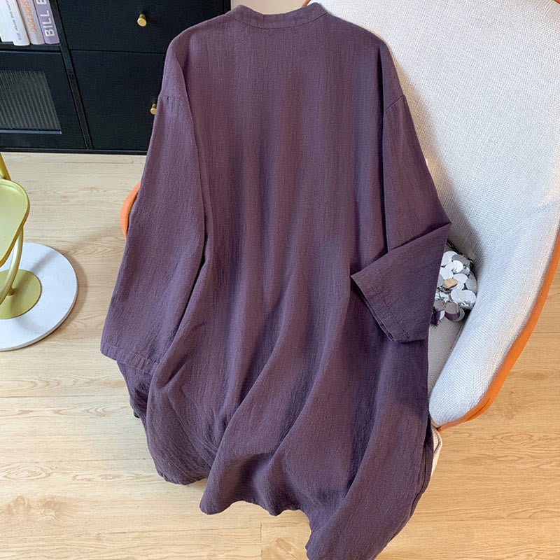 Buddha Stones Casual Damen Langarmshirt mit Stehkragen und Froschknopfleiste - image 1