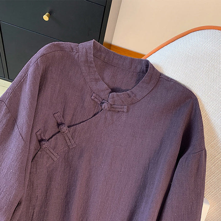 Buddha Stones Casual Damen Langarmshirt mit Stehkragen und Froschknopfleiste - image 2