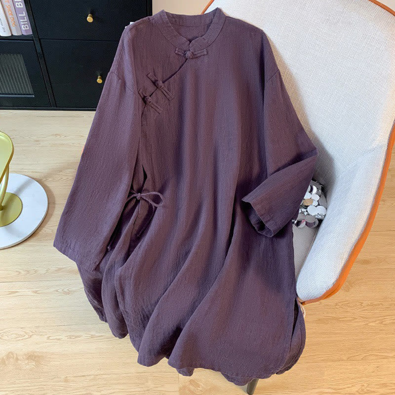 Buddha Stones Casual Damen Langarmshirt mit Stehkragen und Froschknopfleiste - Lila - US8-10, UK/AU12-14, EU40-42 (2XL) - image 0