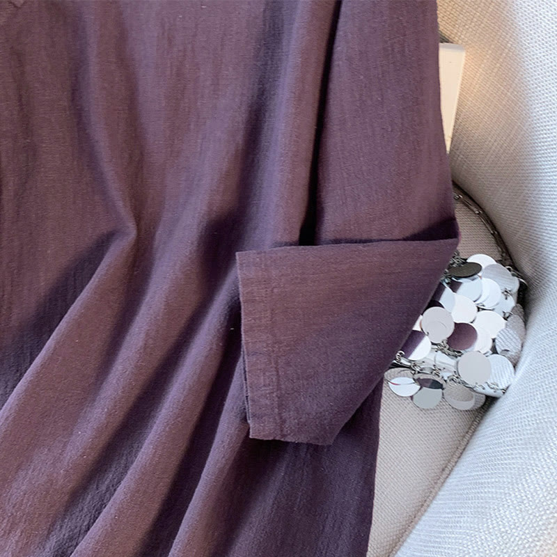 Buddha Stones Casual Damen Langarmshirt mit Stehkragen und Froschknopfleiste - image 3