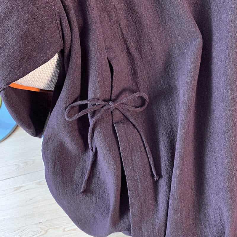 Buddha Stones Casual Damen Langarmshirt mit Stehkragen und Froschknopfleiste - image 5