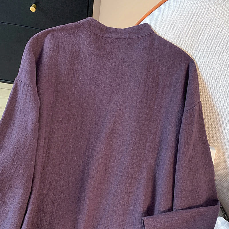 Buddha Stones Casual Damen Langarmshirt mit Stehkragen und Froschknopfleiste - image 6