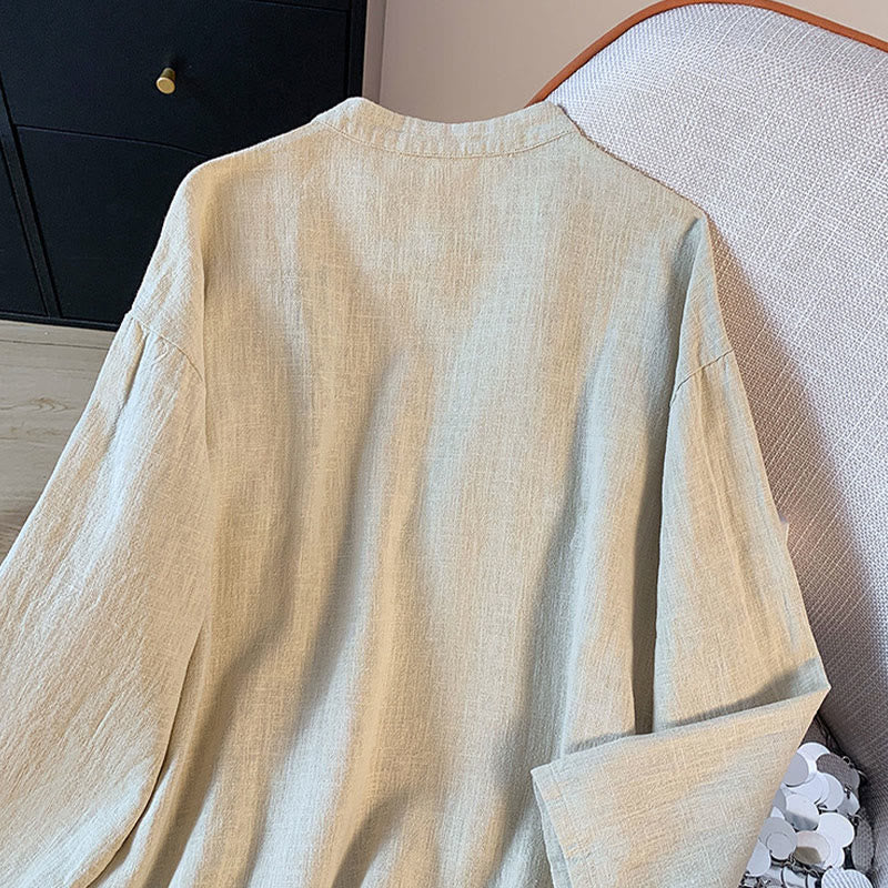 Buddha Stones Casual Damen Langarmshirt mit Stehkragen und Froschknopfleiste - image 12