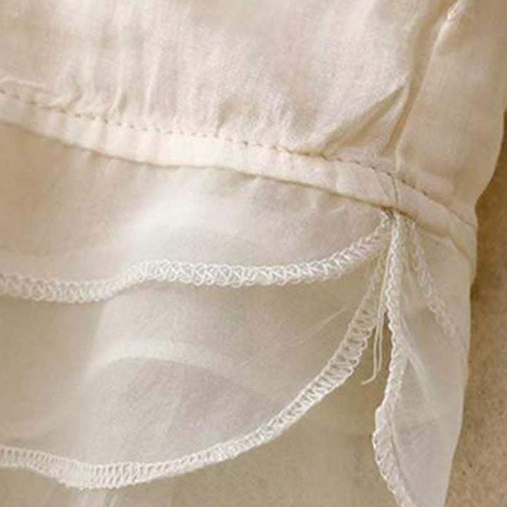 Lässiges Baumwoll-Cardigan-Shirt mit Rundhalsausschnitt und halblangen Ärmeln von Buddha Stones aus Organza mit bestickten Blütenblättern - image 7