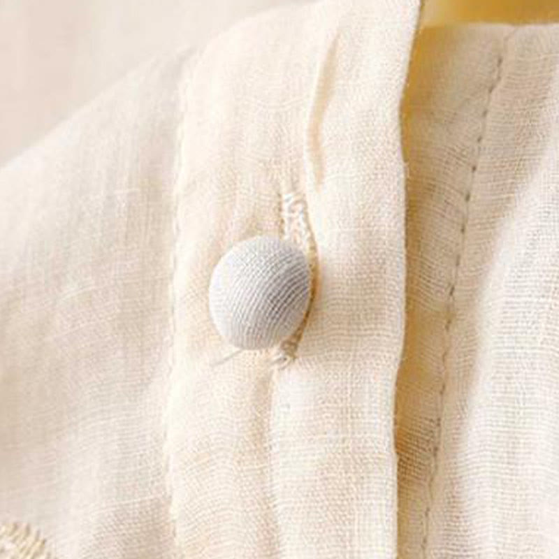 Lässiges Baumwoll-Cardigan-Shirt mit Rundhalsausschnitt und halblangen Ärmeln von Buddha Stones aus Organza mit bestickten Blütenblättern - image 8