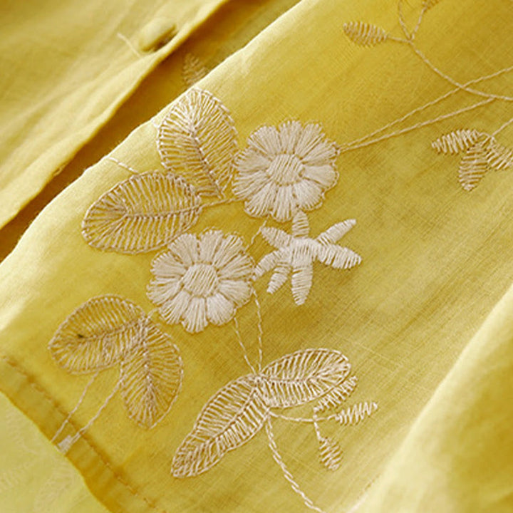 Lässiges Baumwoll-Cardigan-Shirt mit Rundhalsausschnitt und halblangen Ärmeln von Buddha Stones aus Organza mit bestickten Blütenblättern - image 14