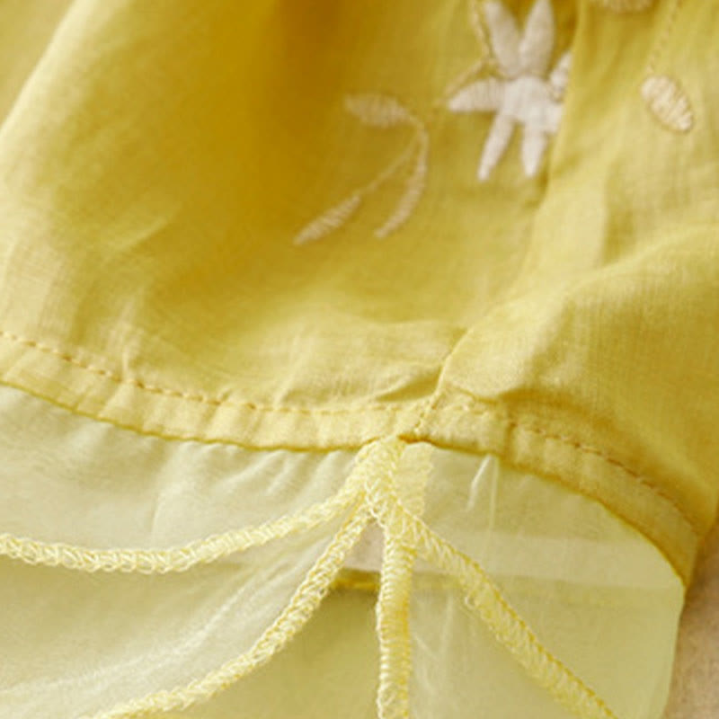 Lässiges Baumwoll-Cardigan-Shirt mit Rundhalsausschnitt und halblangen Ärmeln von Buddha Stones aus Organza mit bestickten Blütenblättern - image 11