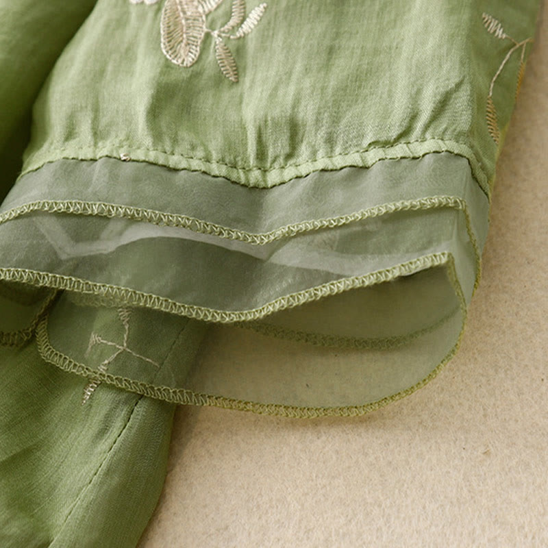 Lässiges Baumwoll-Cardigan-Shirt mit Rundhalsausschnitt und halblangen Ärmeln von Buddha Stones aus Organza mit bestickten Blütenblättern - image 20