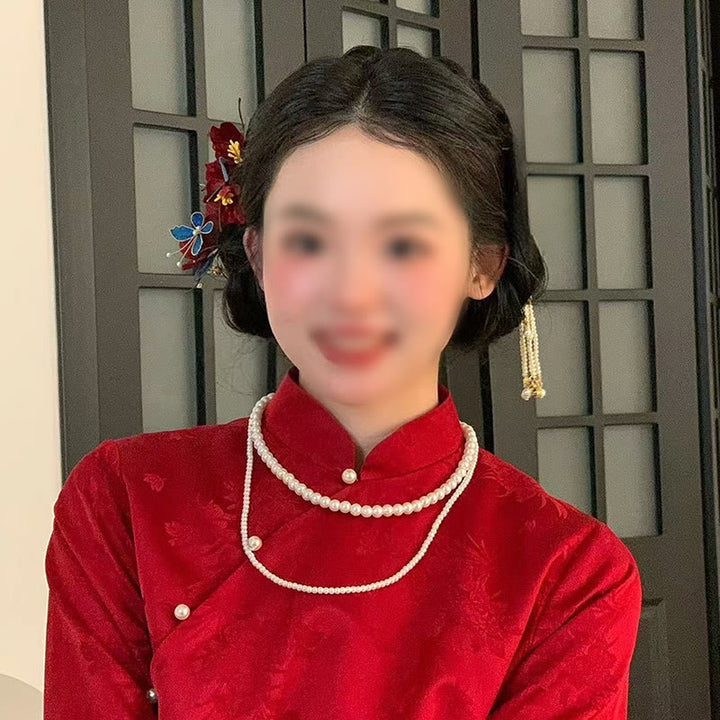 Buddha Stones Chinesische Hochzeit Rote Blume Schmetterling Haar Kamm Haarnadel Haarspange