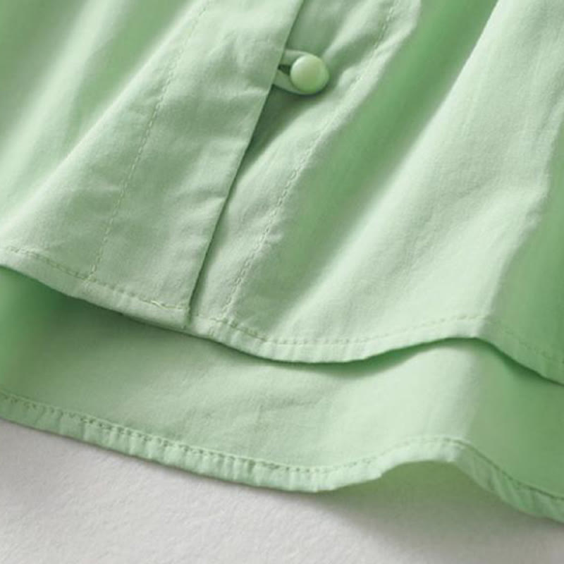 Buddha Stones Lässiges, schlichtes Damen-Hemd aus Baumwollleinen mit Rüschenkragen und Froschknöpfen, Halbarm - image 18