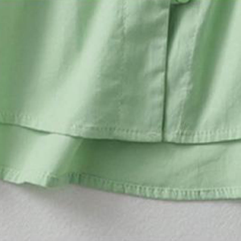 Buddha Stones Lässiges, schlichtes Damen-Hemd aus Baumwollleinen mit Rüschenkragen und Froschknöpfen, Halbarm - image 19