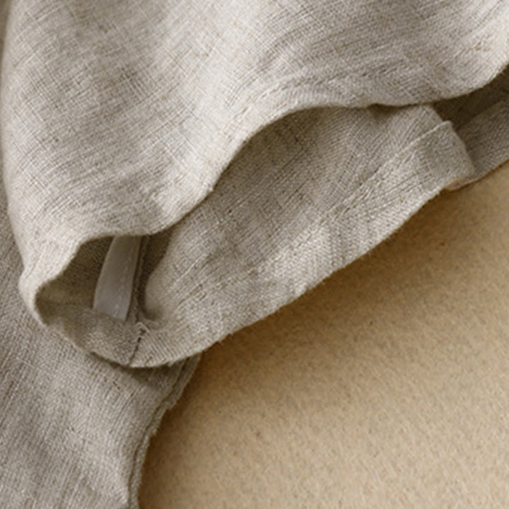 Lässiges T-Shirt aus Baumwolle und Leinen mit Buddha Stones -Stickerei und Kordelzug für Damen, Rundhalsausschnitt, Halbarm