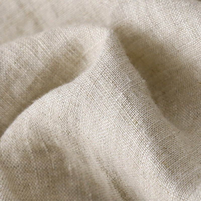 Lässiges T-Shirt aus Baumwolle und Leinen mit Buddha Stones -Stickerei und Kordelzug für Damen, Rundhalsausschnitt, Halbarm