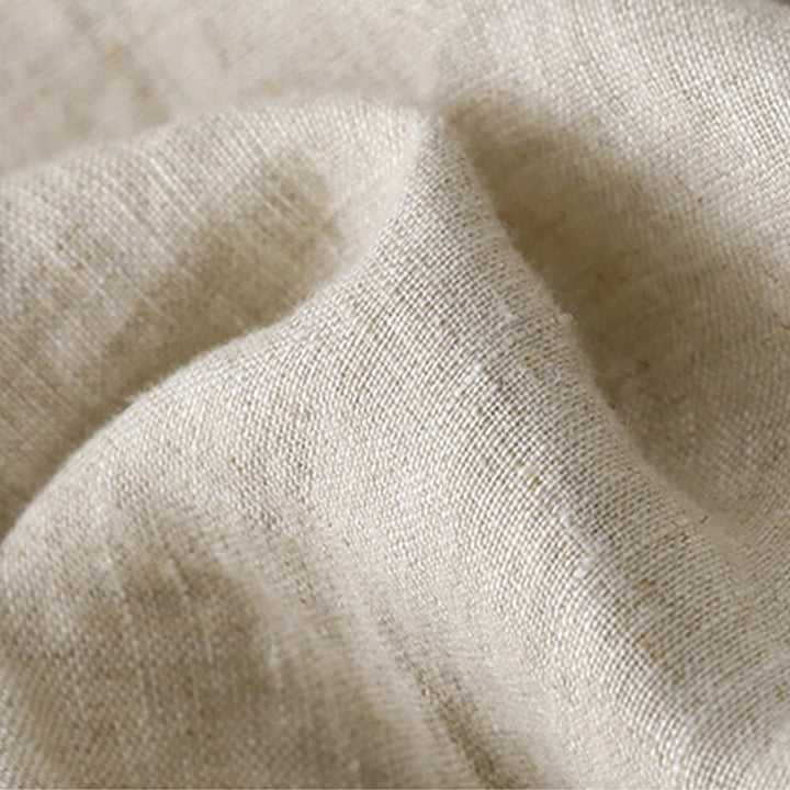 Lässiges T-Shirt aus Baumwolle und Leinen mit Buddha Stones -Stickerei und Kordelzug für Damen, Rundhalsausschnitt, Halbarm