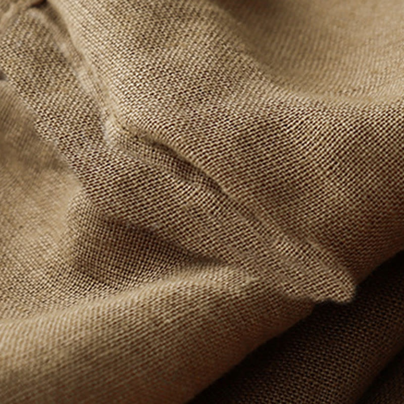 Lässiges T-Shirt aus Baumwolle und Leinen mit Buddha Stones -Stickerei und Kordelzug für Damen, Rundhalsausschnitt, Halbarm