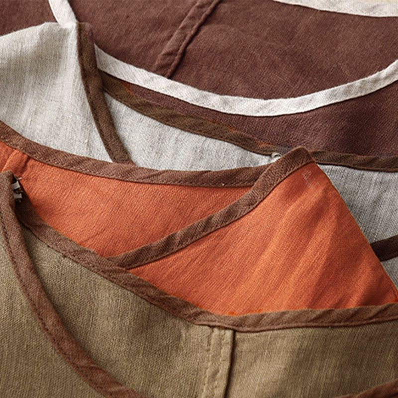 Lässiges T-Shirt aus Baumwolle und Leinen mit Buddha Stones -Stickerei und Kordelzug für Damen, Rundhalsausschnitt, Halbarm