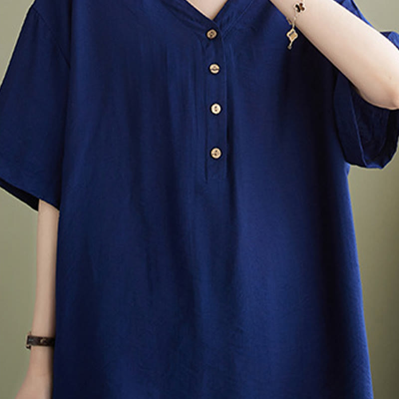 Buddha Stones Lässiges, einfarbiges Viskose-Shirt für Damen mit V-Ausschnitt und halblangen Ärmeln