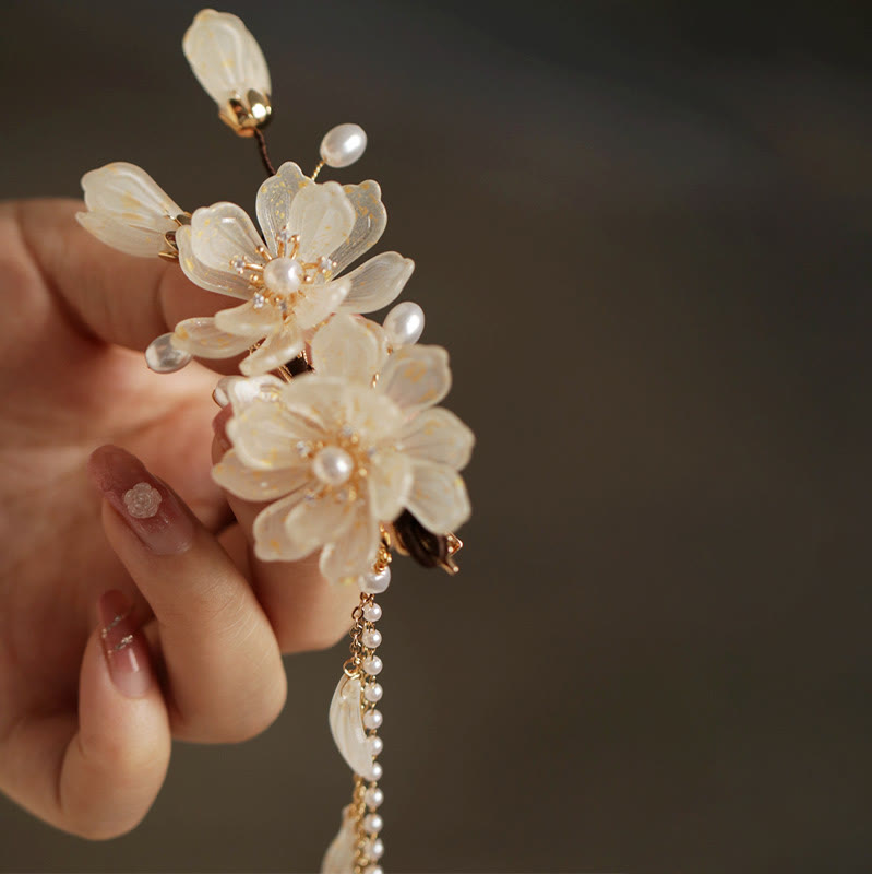 Buddha Stones Klassische Haarspange mit seitlicher Magnolienquaste