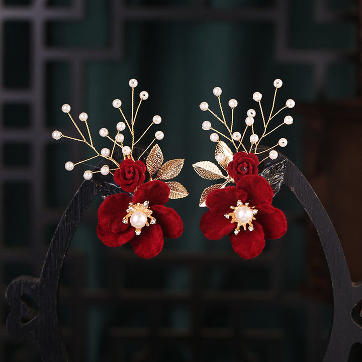 Haarspange-Set mit Buddha Stones, Antiquitäten, roten Blumen, Perlenquasten