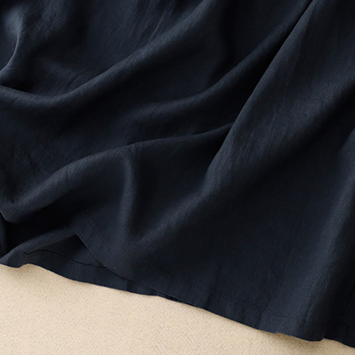 Buddha Stones – Lässiges, schlichtes Midikleid aus Baumwolle und Leinen mit Rundhalsausschnitt, Schnürung und halblangen Ärmeln und Taschen - image 5