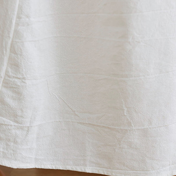 Buddha Stones – Lässiges Midikleid aus Baumwolle und Leinen mit besticktem Blumenmuster, V-Ausschnitt und Dreiviertelärmeln - image 7