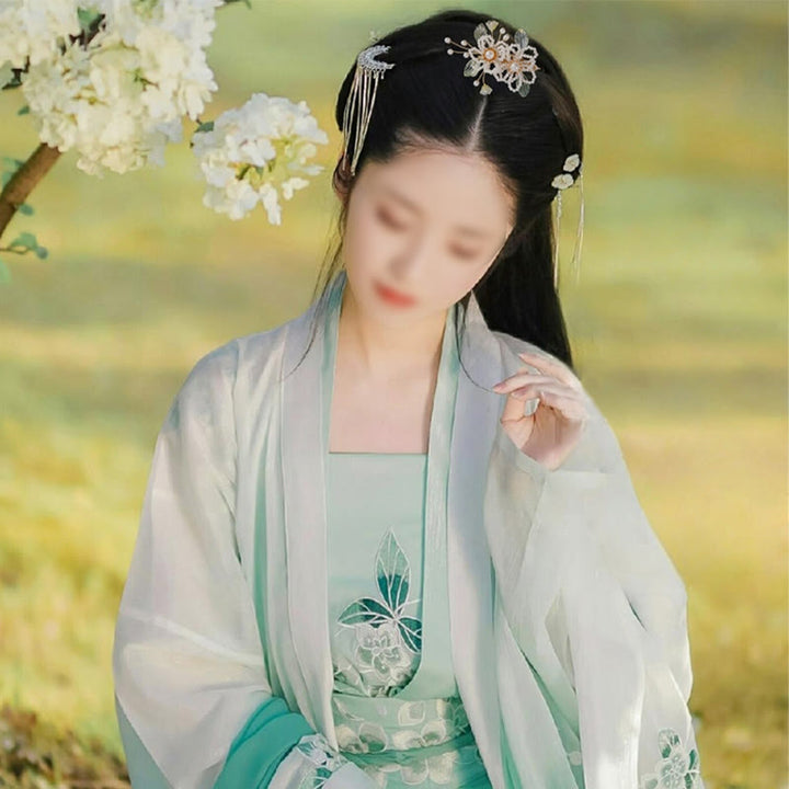 Haarspange mit Blumen- und Blattquaste im Retro-Stil von Buddha Stones