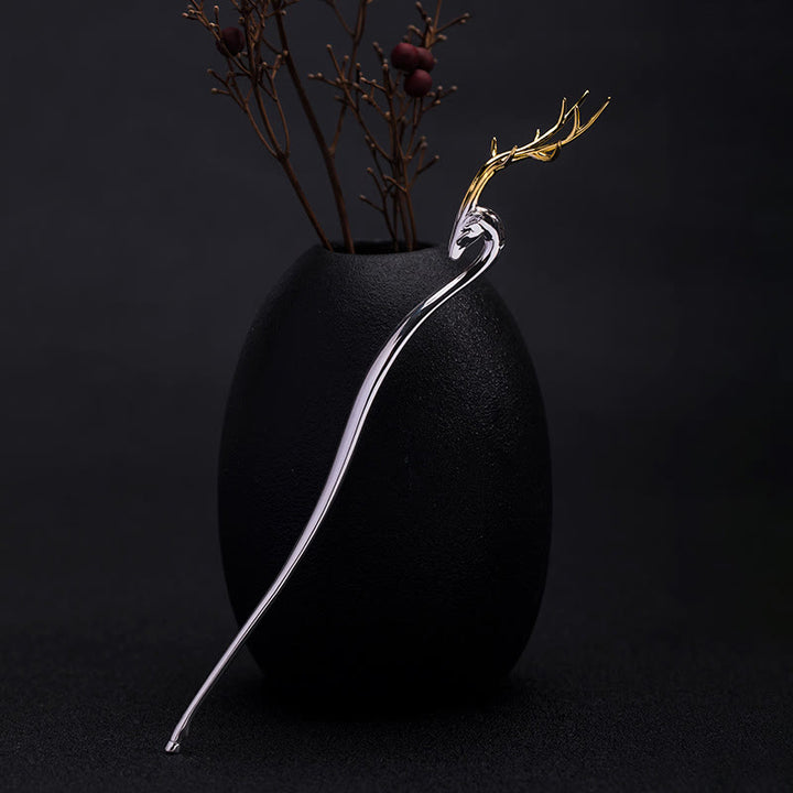 Buddha Stones 925 Sterling Silber Hirschgeweih Schutz Haarnadel - Hirschgeweih Haarnadel - image 0