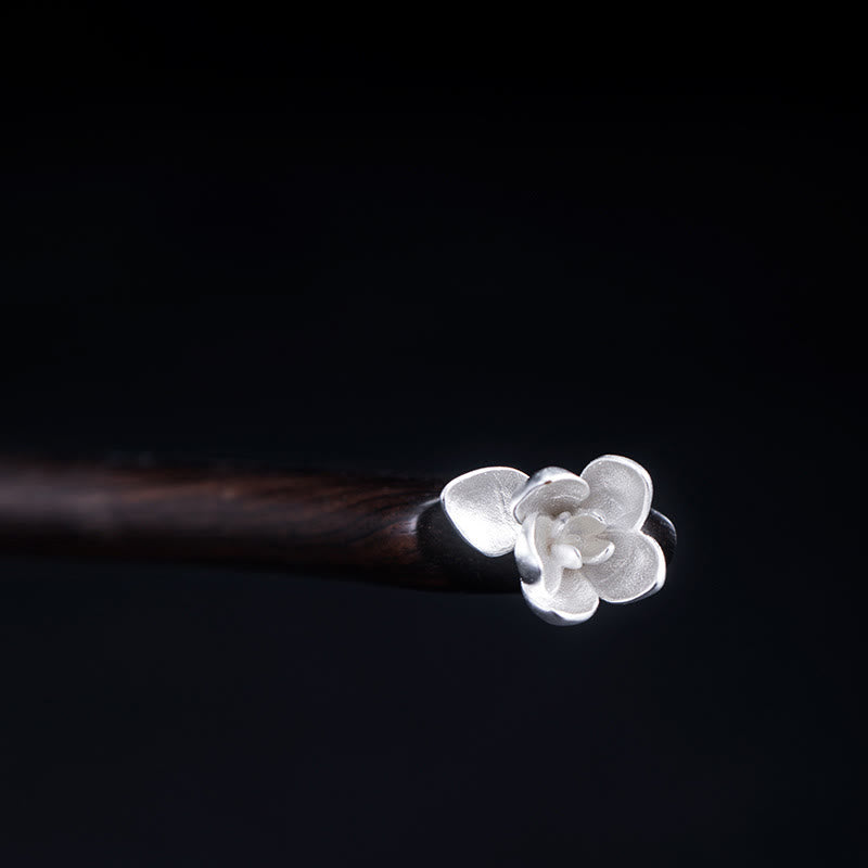 Buddha Stones 925 Sterling Silber Klassische Ebenholz Magnolia Blume Segen Haarnadel