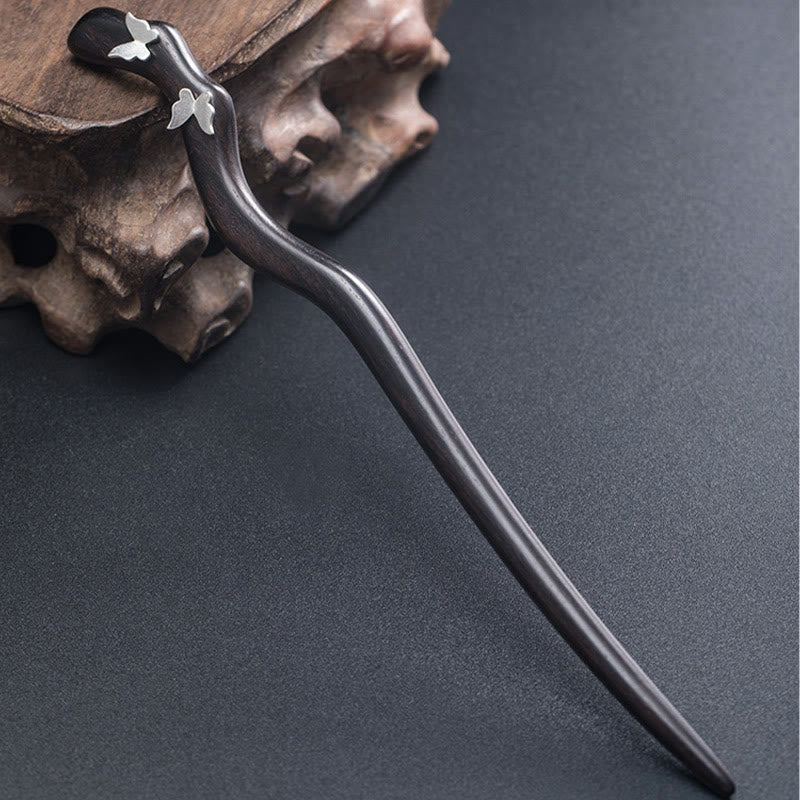 Buddha Stones 925 Sterling Silber Klassische chinesische Stil Ebenholz Schmetterling Relax Haarnadel - image 3