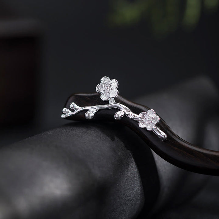 Buddha Stones 925 Sterling Silber Klassische chinesische Stil Ebenholz Pflaumenblüte Segen Haarnadel - image 3