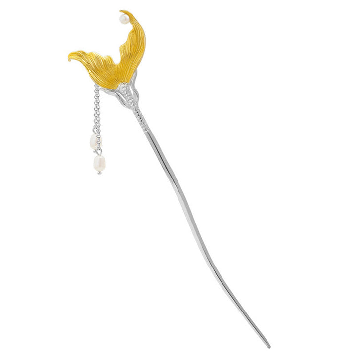 Buddha Stones 925 Sterling Silber Klassische chinesische Haarnadel mit Fischschwanz-Perlenquaste - image 9