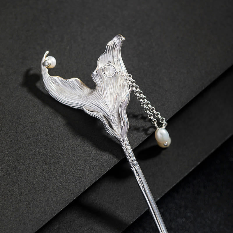 Buddha Stones 925 Sterling Silber Klassische chinesische Haarnadel mit Fischschwanz-Perlenquaste - image 1