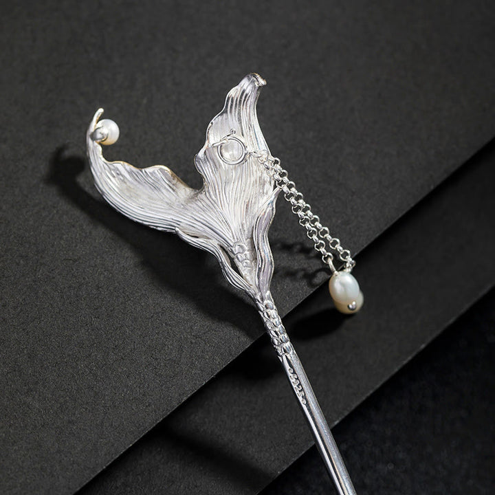 Buddha Stones 925 Sterling Silber Klassische chinesische Haarnadel mit Fischschwanz-Perlenquaste - image 1