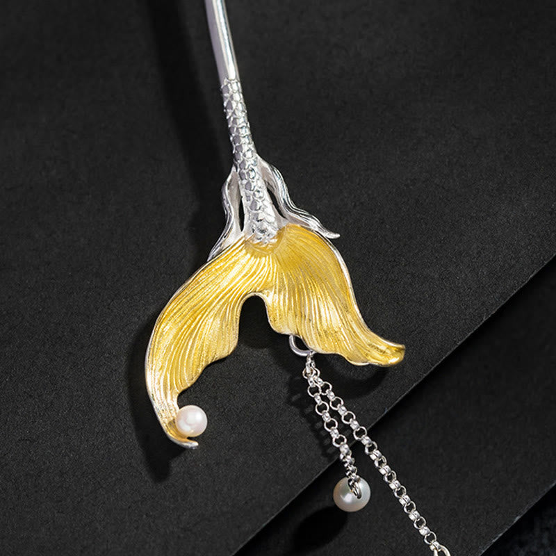 Buddha Stones 925 Sterling Silber Klassische chinesische Haarnadel mit Fischschwanz-Perlenquaste - image 8