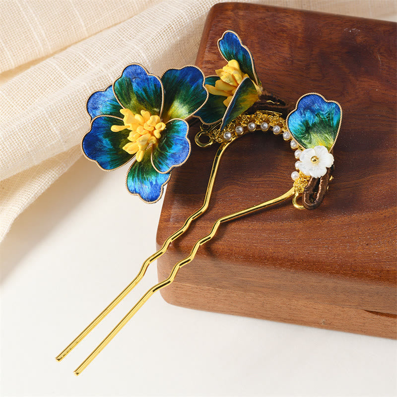 Buddha Stones Immaterielle Kulturerbe Handwerk Ebenholz Holz Seide Blume Schmetterling Perle Segen Haarnadel