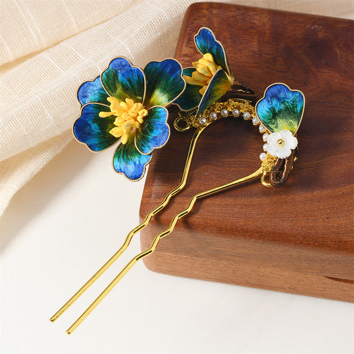 Buddha Stones Immaterielle Kulturerbe Handwerk Ebenholz Holz Seide Blume Schmetterling Perle Segen Haarnadel