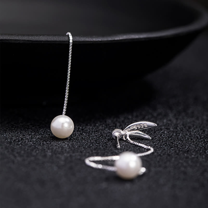 Buddha Stones 925 Sterling Silber Zirkon Perle Bambus Blätter Schutz Tropfen Ohrringe - image 3