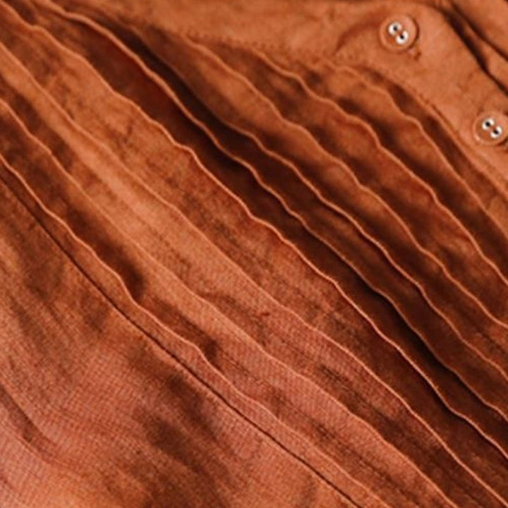 Buddha Stones – Lässiges, schlichtes Midikleid mit Akkordeonfalten, V-Ausschnitt und halblangen Ärmeln und Taschen - image 14