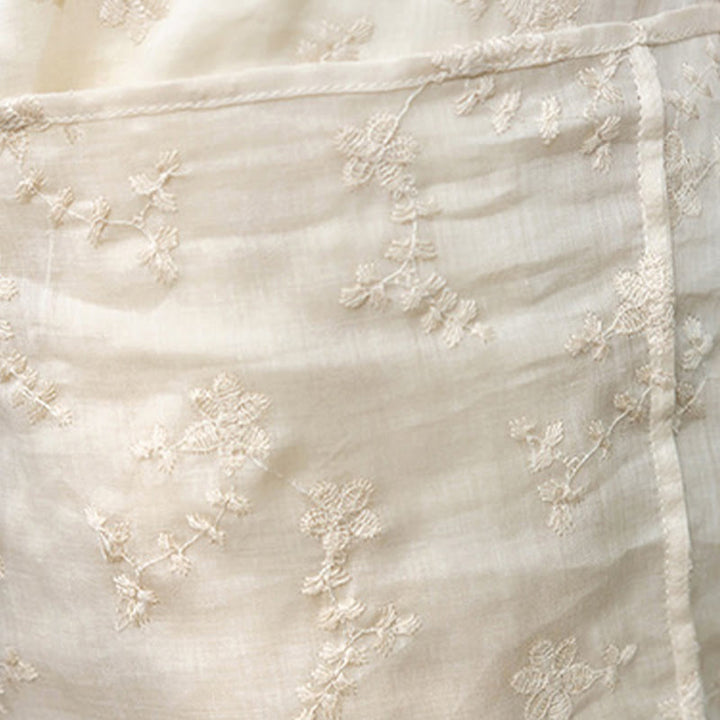 Buddha Stones – Lässiges Ramie-Midikleid mit besticktem Schrägkragen, Stehkragen, halblangen Ärmeln und Taschen - image 8