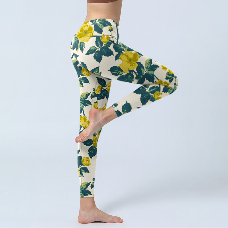 Buddha Stones, gelbe Blumen, grüne Blätter, Druck, Fitnessstudio, Fitness-Leggings, Yoga-Hose für Damen - image 3