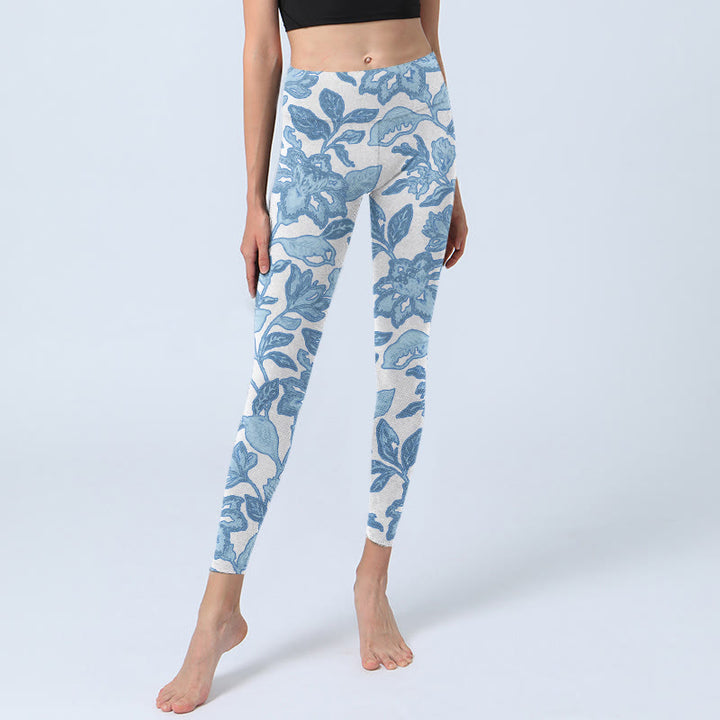 Buddha Stones, hellblau, Blumen, Blätter, Druck, Sport-Fitness-Leggings für Damen, Yogahose